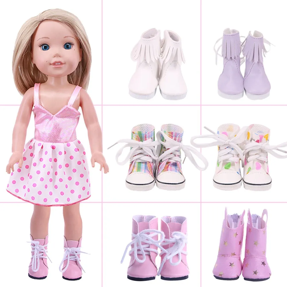 

Doll Shoes Lace-Up PU/Canvas Boots For 14.5 Inch American,33Cm Paola Doll&BJD EXO Doll Our Generation Toys For Girls Russian DIY