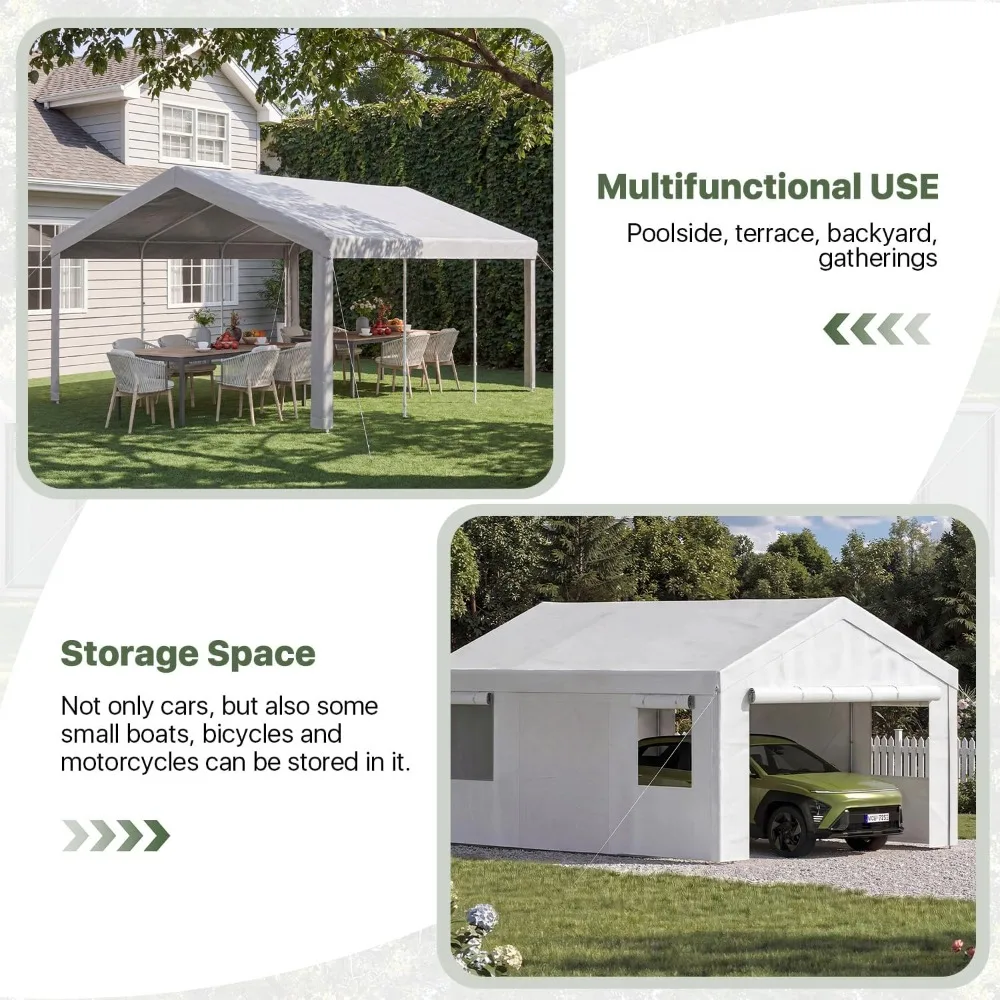 10x20 Carport Canopy, Portable Car Port for Vehicles, White