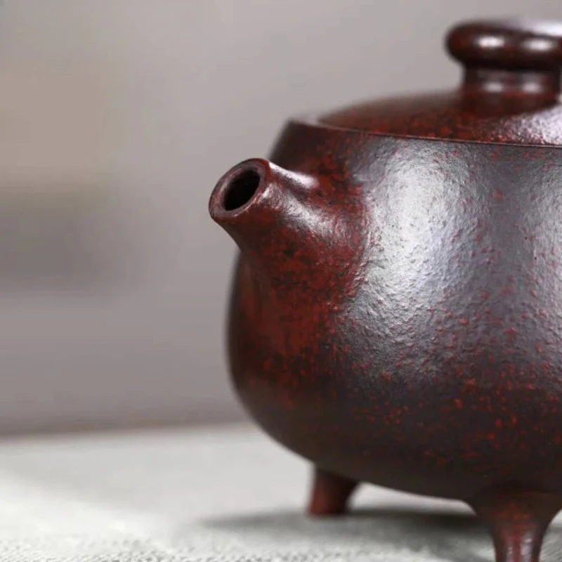 210Ml Authentic Yixing Purple Clay Teapot Raw Ore Wood-Fired Porcelain Mud Pot Three Legged Jiuding Kettle Filter Infuser Custom