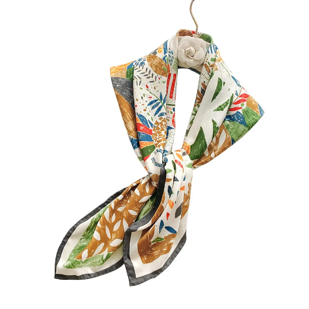 35.43" Geometric Pattern Square Scarf Imitation Silk Satin Shawl Thin Summer Sunscreen Bandana Outdoor Handbag Decoration Scarf