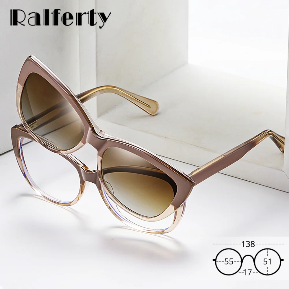 Ralferty TR90 خمر المغناطيس النظارات الشمسية النسائية القط العين كليب على إطارات النظارات الإناث 2025 العدسات المستقطبة في الهواء الطلق