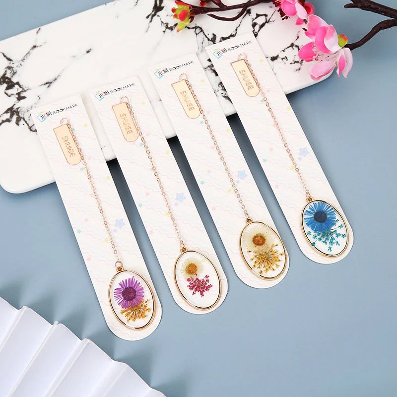 Creative children's Book Clip Student Stationery Decoration Crystal Dried Flower Alloy Bookmark Accessories Book Pendant Gift