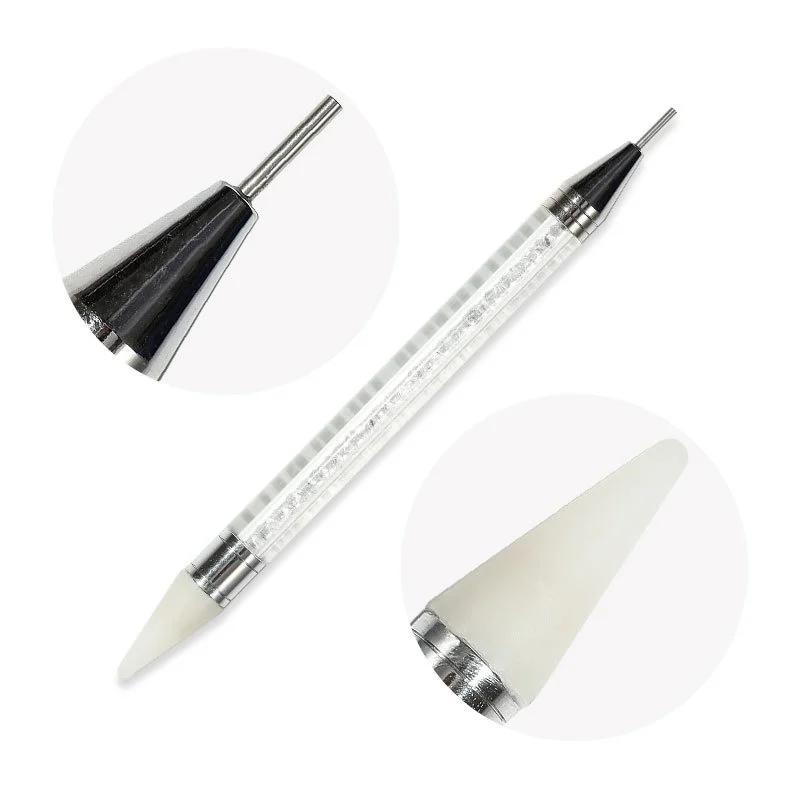 Nail Art White Dual-head Wax Pen With Diamante Embellishment And Rhinestone Picker, Crystal Rhinestone Applicator Tool
