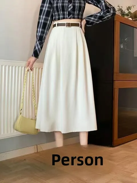 

ay Suit Sle A-Line Midi Skirt Wide Hem Pear ape Spring Summer New Sle Casual High Waist Polyester Fiber Large Size Wo...