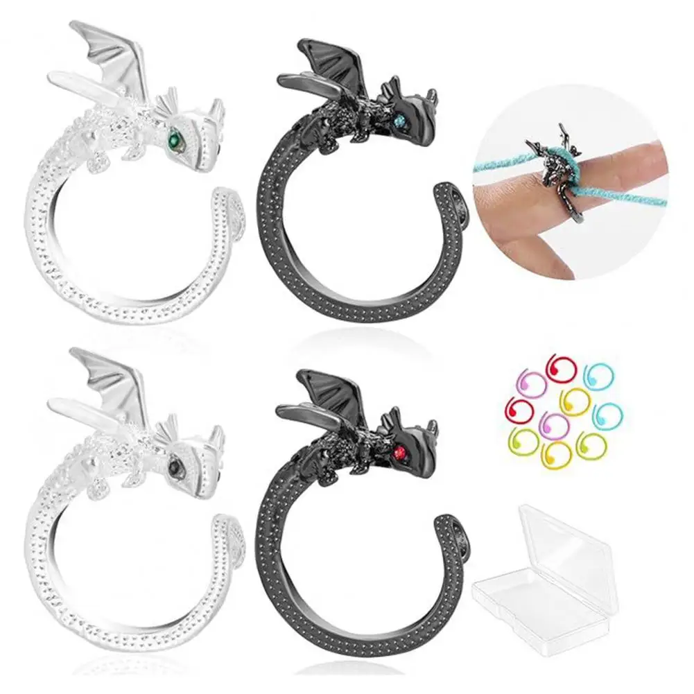 Dragon Crochet Tension Rings Crocheting Rings With Metal Spiral Stitch Markers Dragon Yarn Holder Ring With Storage Box 장력환