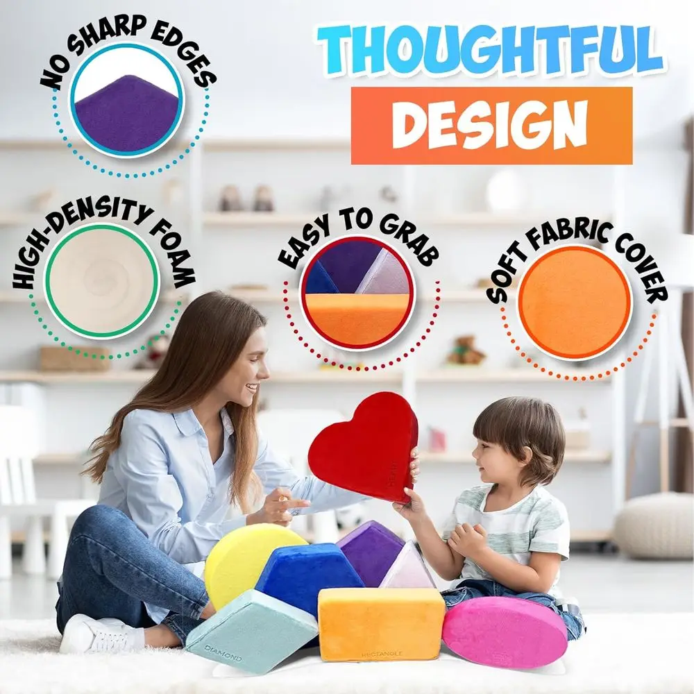 Soft Plush Stacking Blocks - Educational Toys for Toddler Learning and Play (Classic Colors)