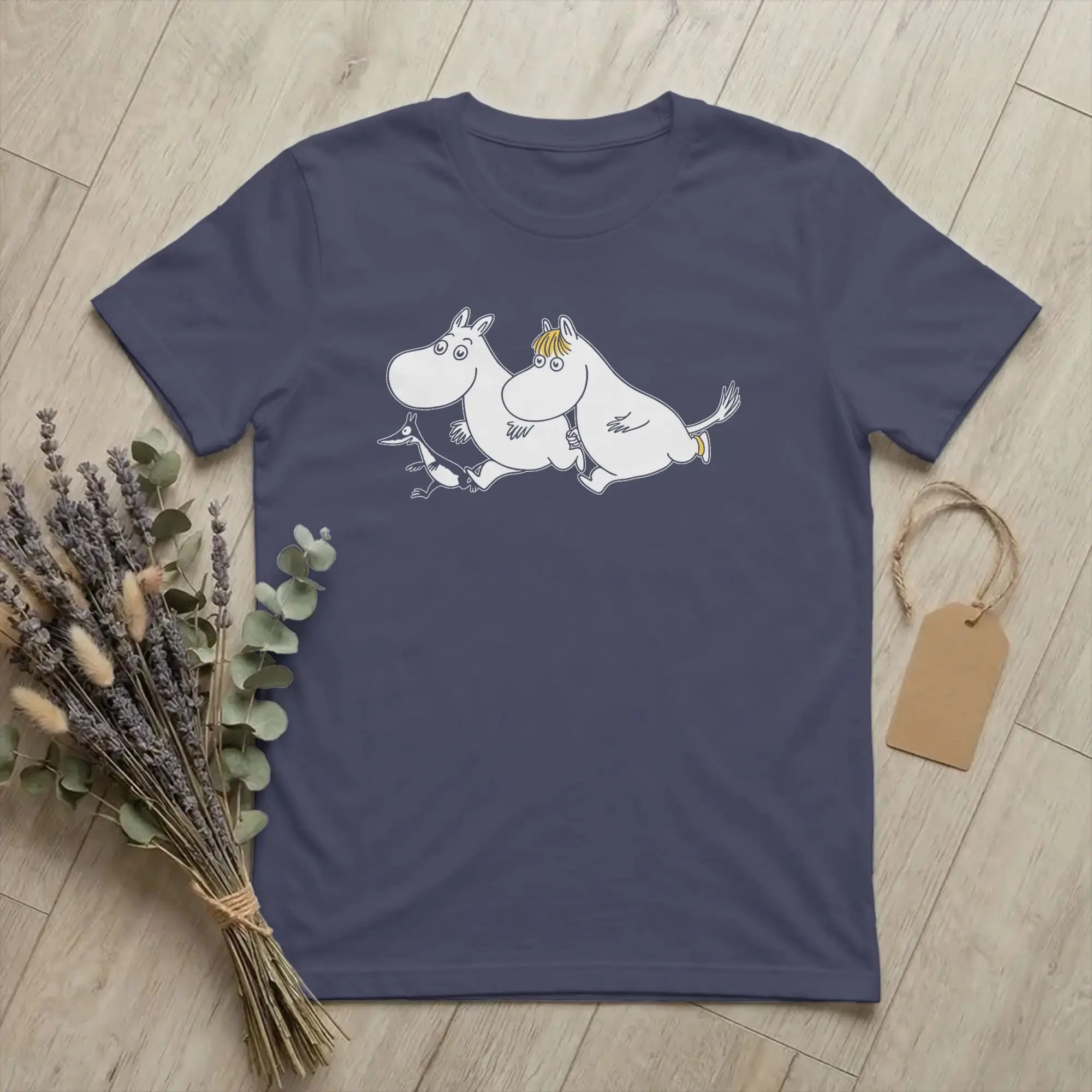 Moomings Running Moomintroll And Snorkmaiden T-Shirt Men Women Awesome Cotton Tees Crew Neck Short Sleeve T Shirt Unique Tops