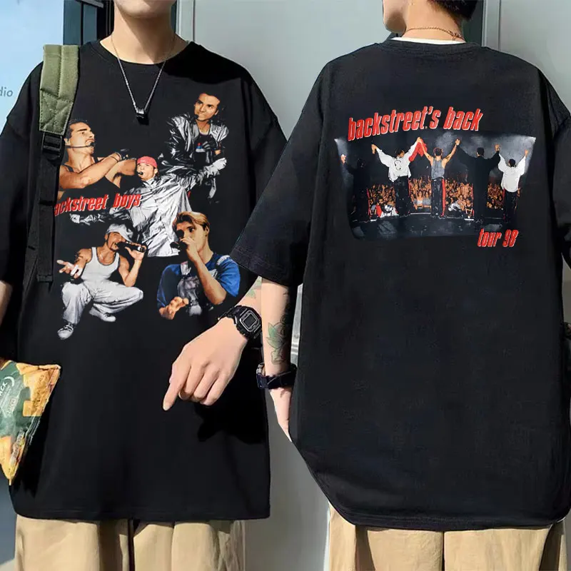 Vintage Backstreet Boys Back World Tour Print T Shirt Pop Music Boy Band Bsb Group T-shirts Men Women Hip Hop Oversized T Shirts