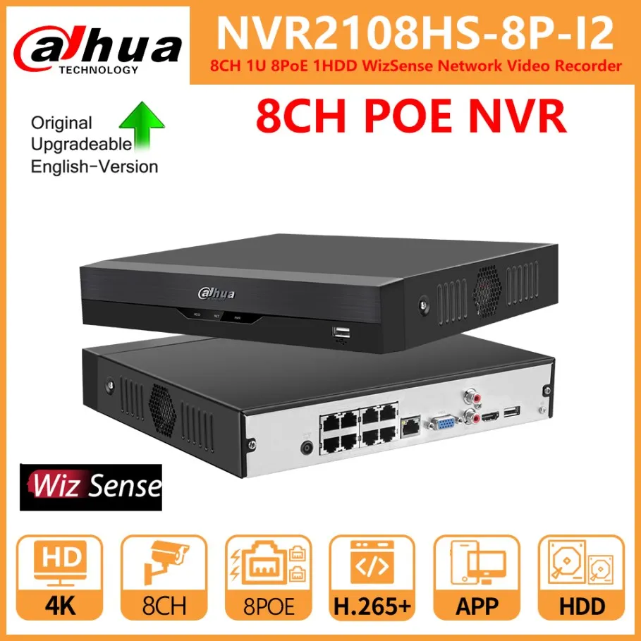 

Dahua Wizsense 8CH POE NVR 4K NVR2108HS-8P-I2 IVS SMD Plus Network Video Recorder for IP Camera Remote view Surveillance System