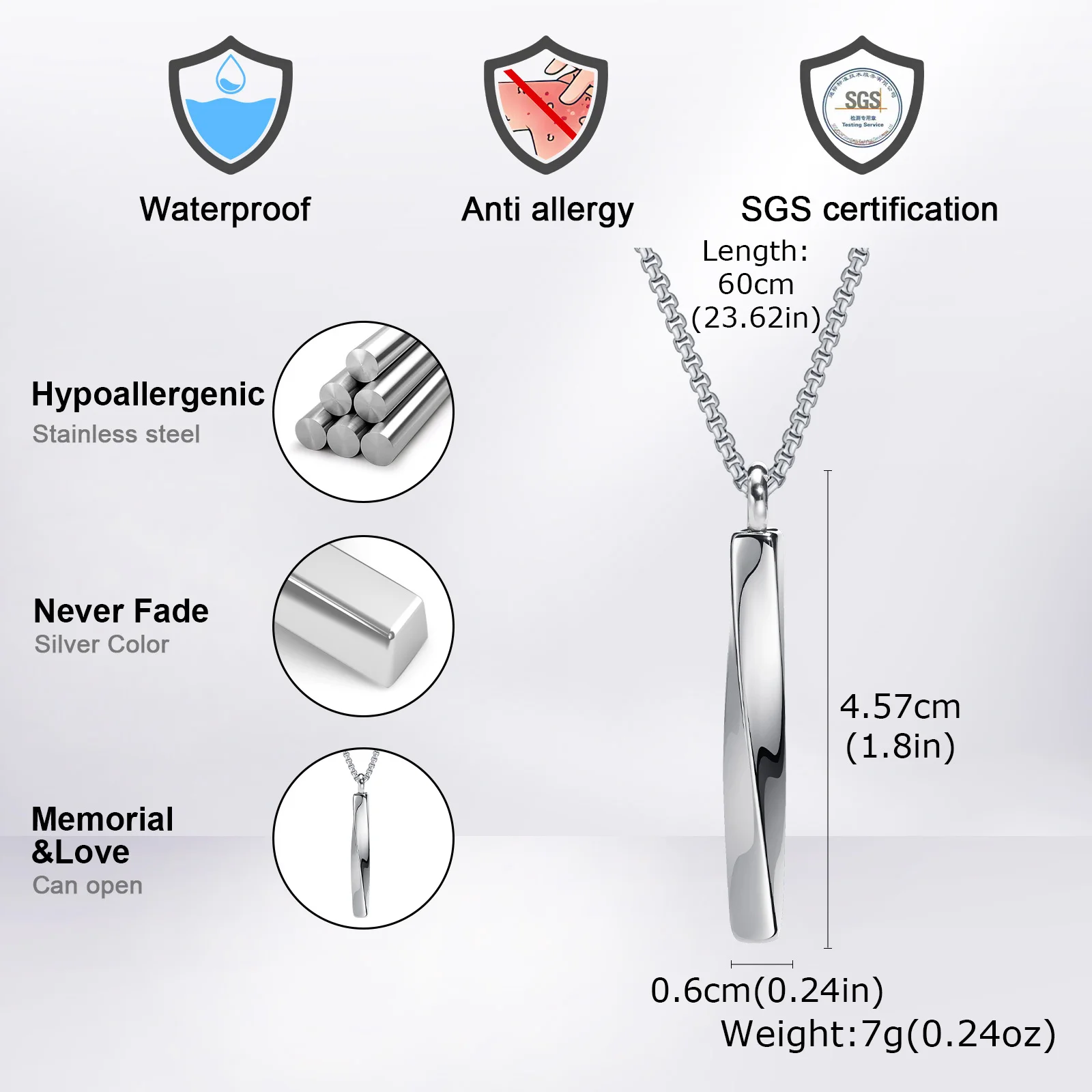 Vnox Herren Edelstahl Anhänger Halskette, Dog Tag Pfeil Gitarre Gedrehter Stab Kastenkette, Punk Herrenschmuck Geschenk für Männer Alltagskleidung – Detail 2