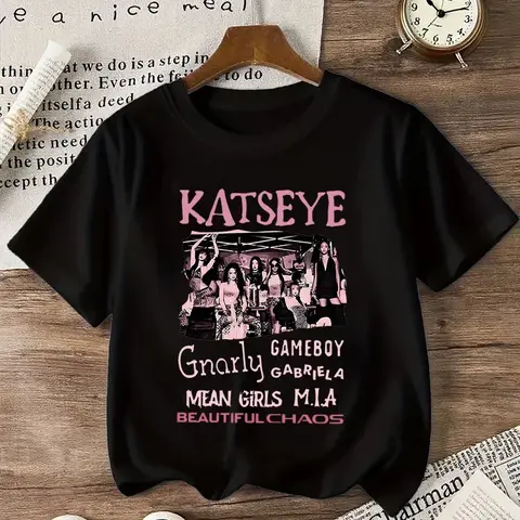 Youth Girl Cotton Streetwear Hot Katseye Print T Shirt Kids Summer Clothes Girls Short Sleeve T-Shirt Children's Fashion Tops