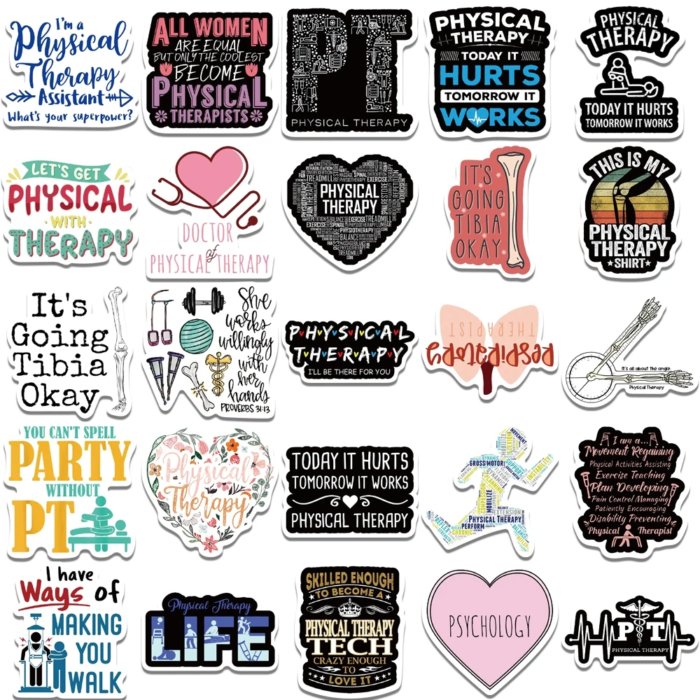 50PCS Physical Therapy Stickers Waterproof P.T. Decal Sticker for Laptop Water Bottle Physical Therapist Accessorie for Work