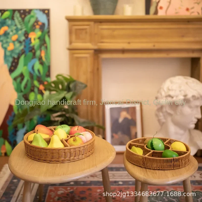 

Пластиковая разделенная корзина с фруктами, корзина с фруктами в европейском и американском стиле, сливной поддон, новый продукт из тканого пластика, круглый четыре ячеек.