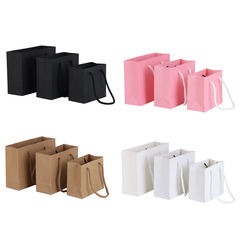 5pcs Small Paper Bags with Handle  Black White Pink Khaki Bags Wedding Birthday Party Candy Gift Packaging Bags Shopping Bags