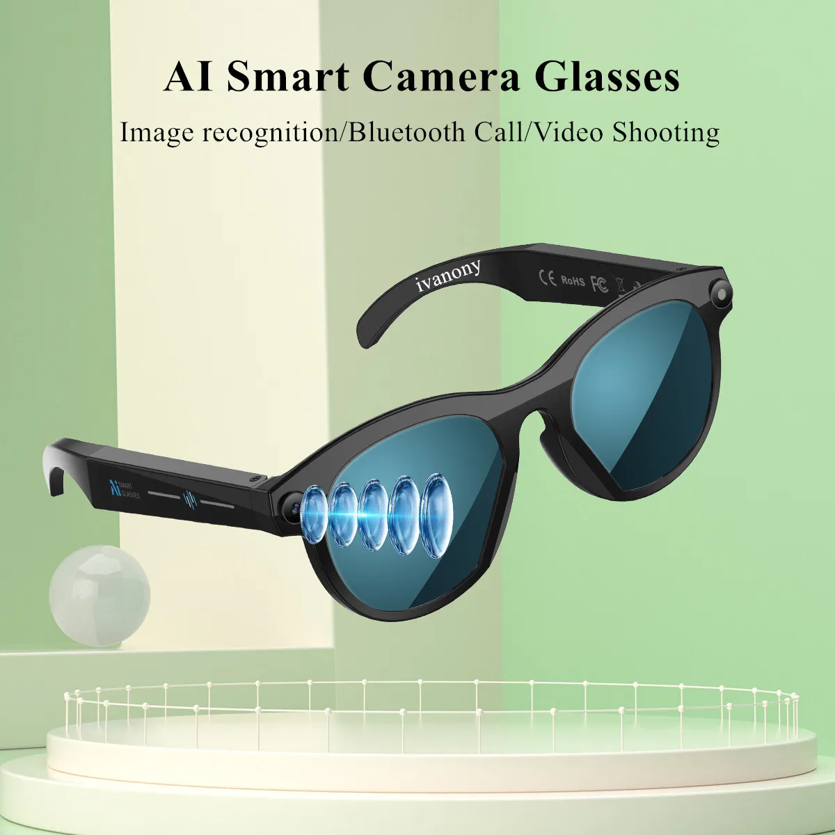 

AI Smart Glasses Bluetooth Video Camera 200W HD Anti Shake Shooting Answer Call Image Recognition Smart Translate Glasses Men