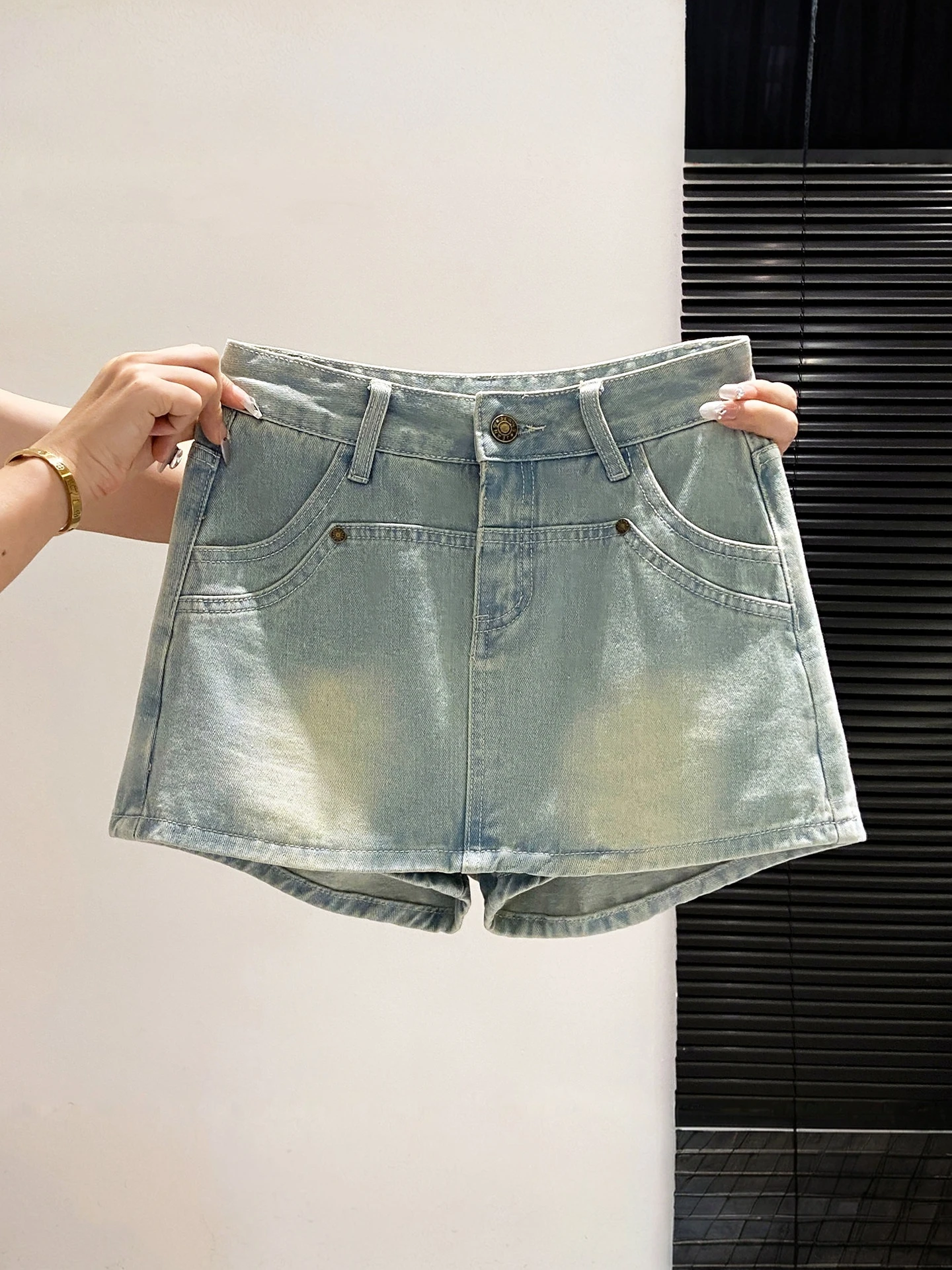 Women's Gradient Denim  Skirt High Waist A-Line Skirt Butt Covering Summer New Style Vintage American Sexy Girl Skirt