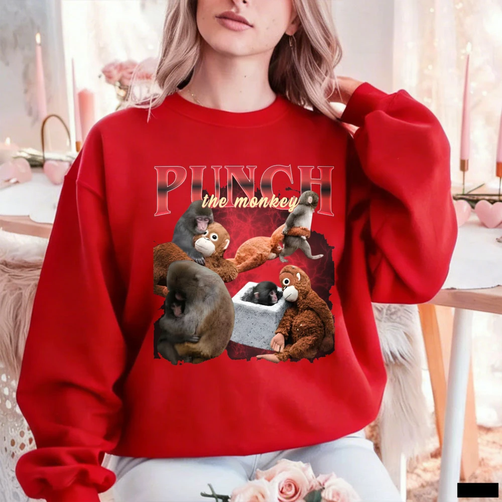 Edgy Retro Punch The Monkey Collage Pullover Sweatshirt Trendy Vintage Casual Everyday Aesthetic Crewneck Matching Hoodies - view 6
