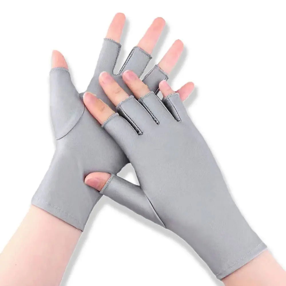 1 par elastano feminino luvas de proteção solar semi-dedo gelo seda fina luvas de seda gelo proteção solar resistente uv