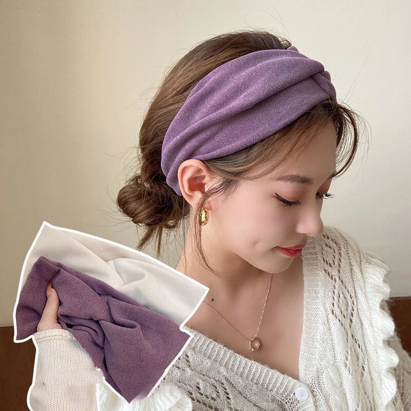 Kobiety elegancki solidny krzyż wełniany elastyczny pałąk zagęszczony odkryty dorywczo ciepłe opaski do włosów Turban chustka modne akcesoria do włosów