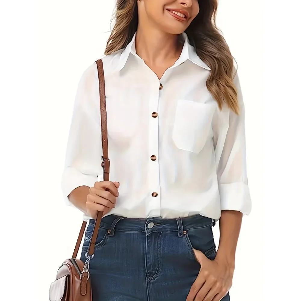 Plus Größe 1XL-5XL Neue frauen Mode Langarm Taste Bluse Casual Hemd Bluse Mode Langarm Top Lose hemd