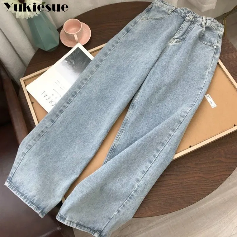 

Korean Fashion Vintage Loose Straight Jeans Casual Spring Autumn Pocket Denim Trousers High Waist Streetwear Y2k Female Jeans