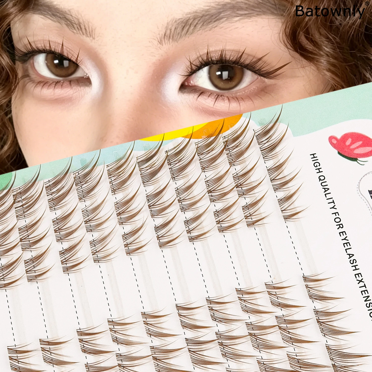 60 Stück Cartoon-Wimpern, braune Wimpernbüschel, diagonaler Stil, einzelne Wimpernbüschel, natürliche falsche Wimpern, koreanisches Make-up, DIY Lazy Three-Step Fox-Style Cluster-Wimpern