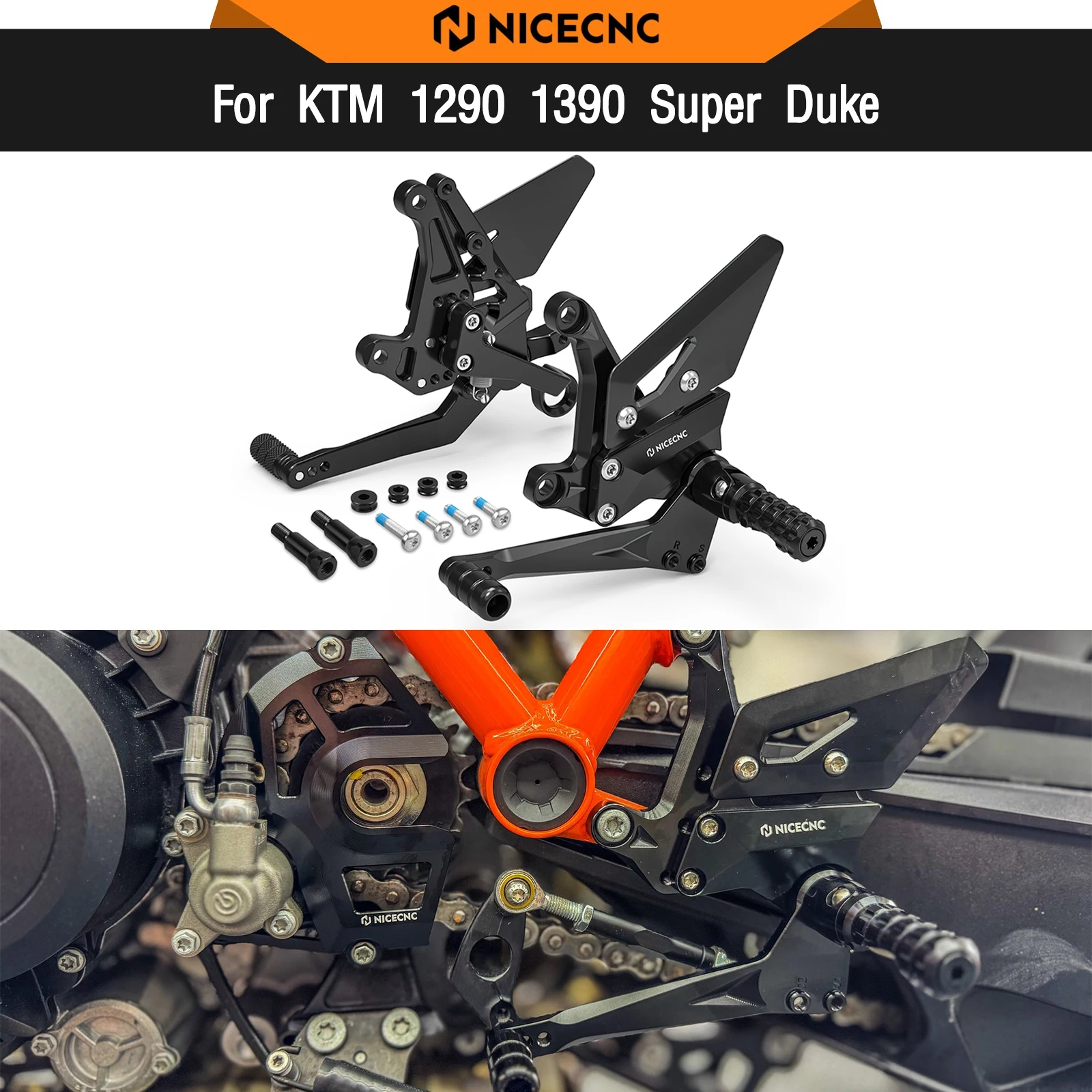 Podnóżki wyścigowe, tylne zestawy podnóżków do KTM 1290 Super Duke R 2020-2024, 1390 Super Duke R 2024-2025, 1290 Super Duke R EVO 2022-2023