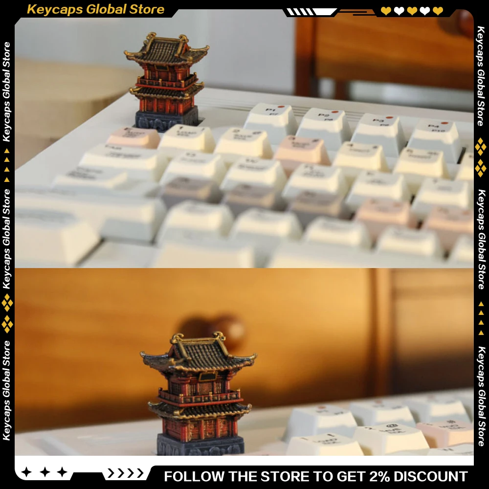 KIWI Artisan Resin Keycap  God of Wealth Temple Themed Custom ESC Keycap Retro Chinese Culture Inspired Handmade Cap