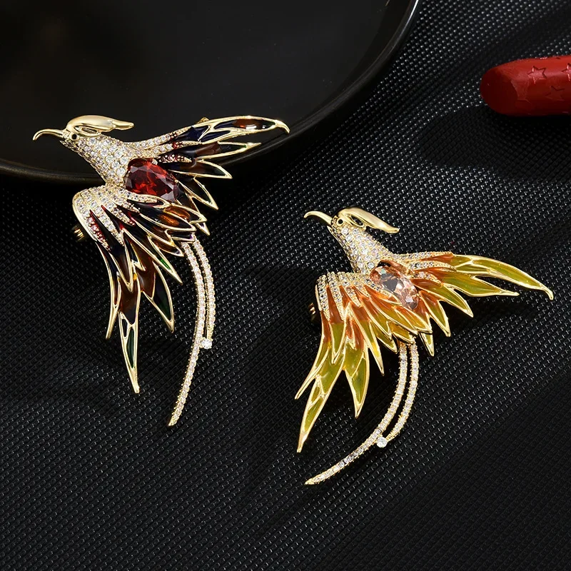 

CHKAWOCI Rhinestone Zircon enamel Color Phoenix Brooch Luxury high-end animal corsage pin coat dinner wedding accessory