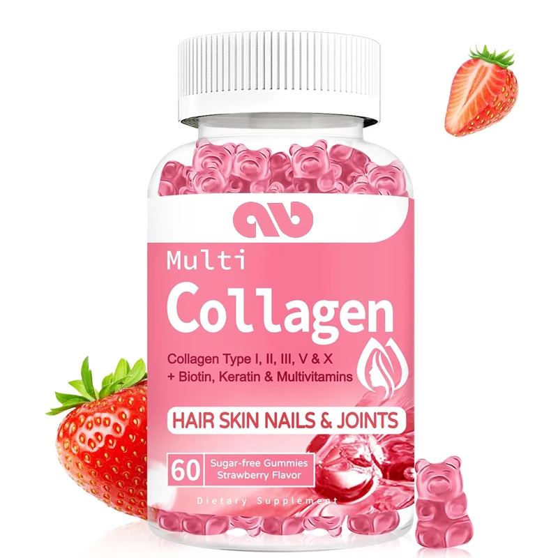 Sugar free collagen gummies, suitable for hair, skin, nails, muscles, and joints, immune system -60 capsules