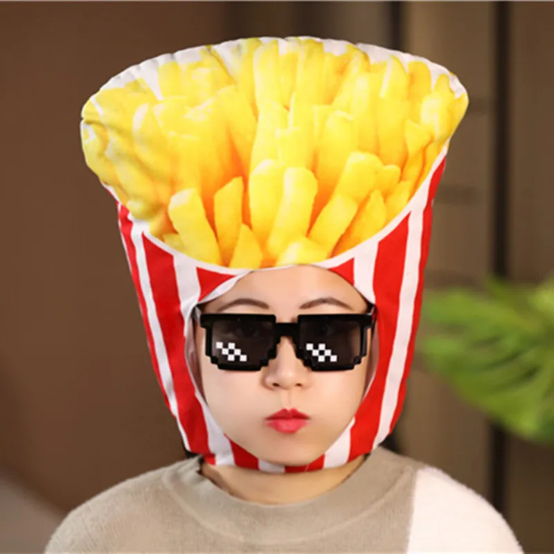 Popcorn Fries Plush Cap Hat Adult Children Funny Party Cap Cosplay Food Costume Carnival Dress