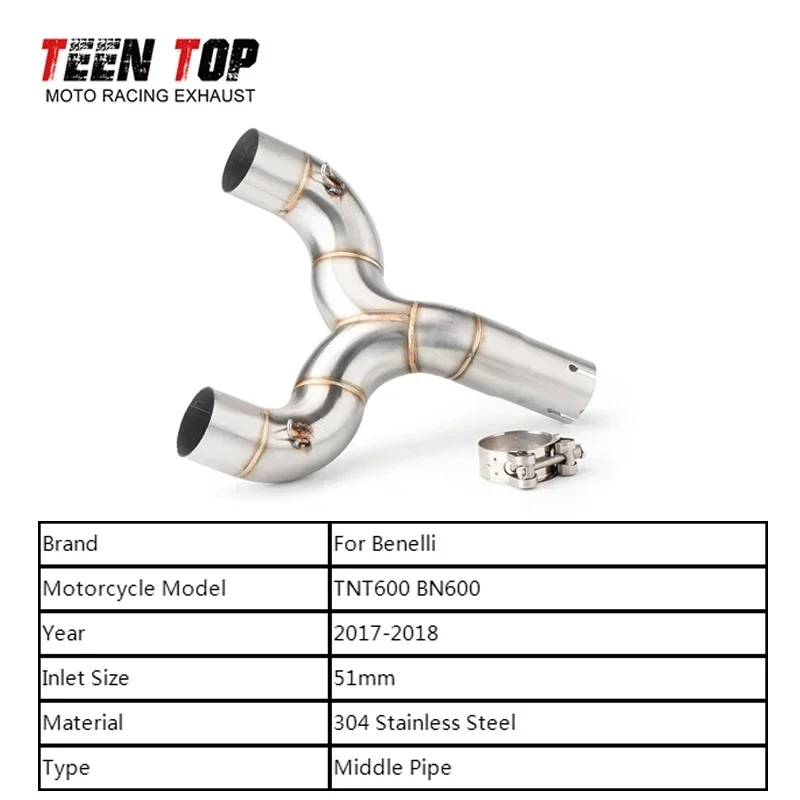 Motorcycle Exhaust Muffler Middle Link Pipe For Benelli TNT600 BN600 2017-2018 Silencieux Moto Stainless Steel Elbow