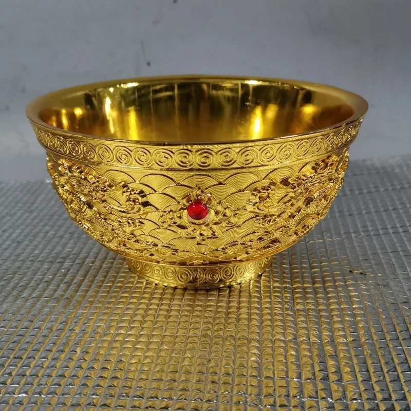 

Wholesale Antique Miscellaneous Collection Eight Auspicious Symbols Bowl Gold-Plated Copper Bowl Desktop Tea Set Decoration Craf