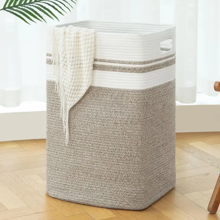 

Корзина для белья 91 л, большая корзина для белья XXX, складная корзина из хлопчатобумажной веревки, тканая корзина для хранения одеял, одежды, подушек 16x