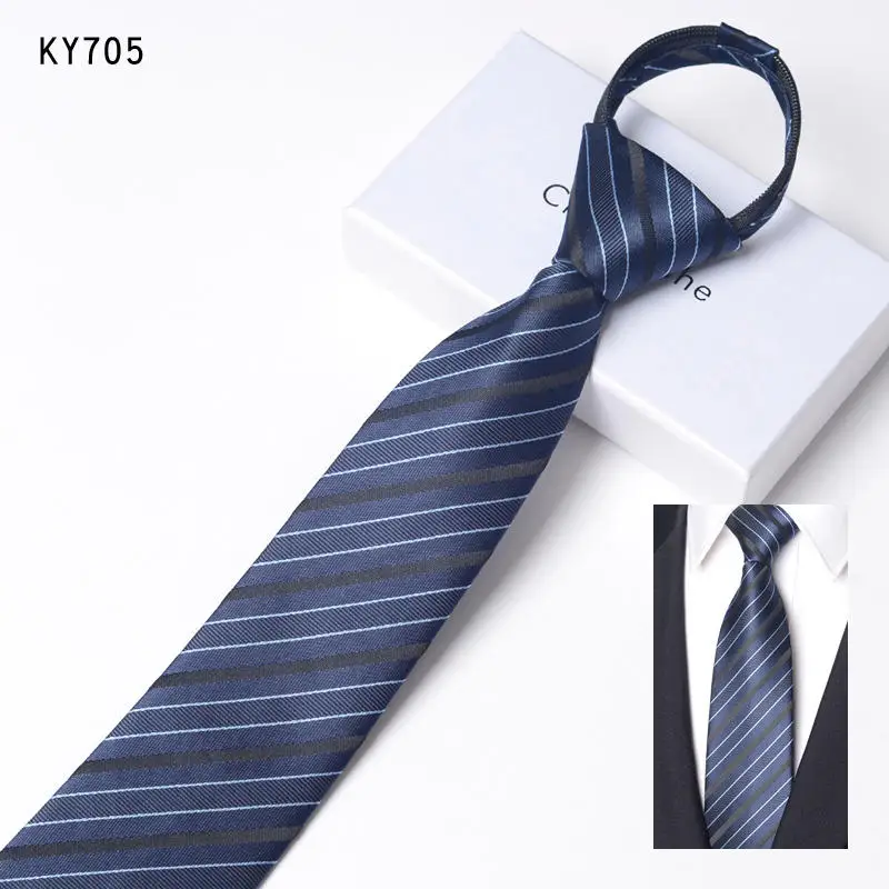 Black Gloss Black Background Blue Stripes Business Dress Shirt Accessories Zippered Tie 7cm Men's Casual Korean Version Necktie