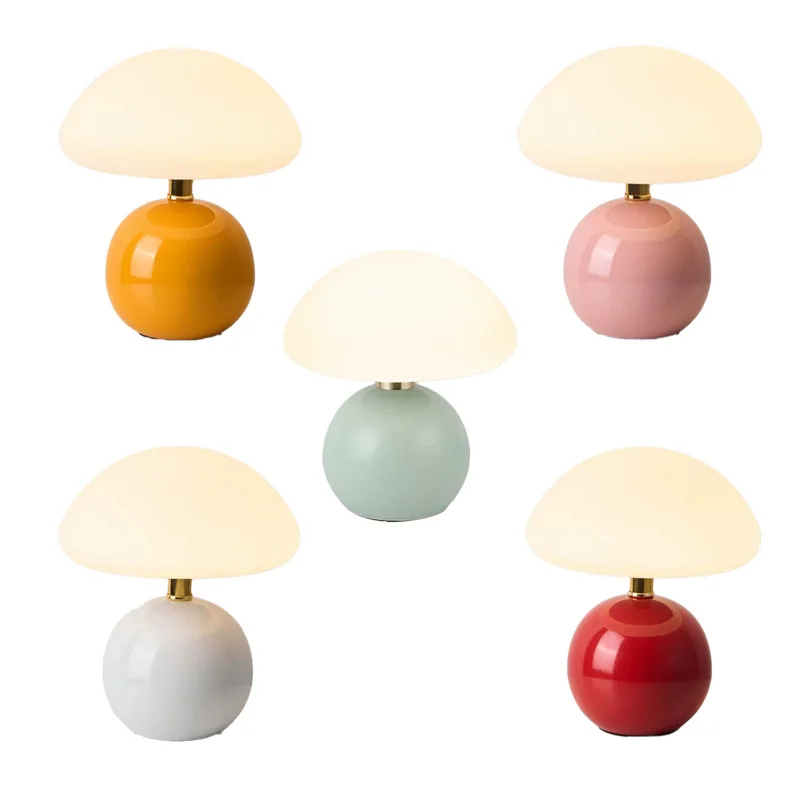 Mushroom small table lamp cream roller molded ceramic atmosphere lamp eye protection LED lamp bedroom headboard decoration light