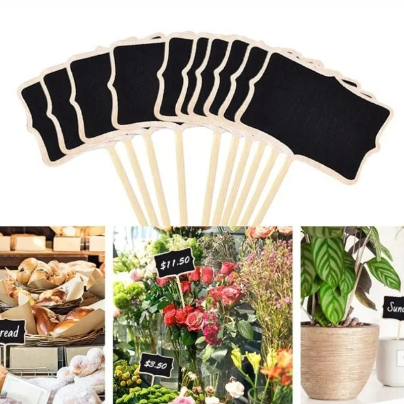 10PCS Wood Chalkboard Plant Label Stake Blackboard Writing Tag Gardening Marker Sign For Flower Vegetable Potted Plant Accessory