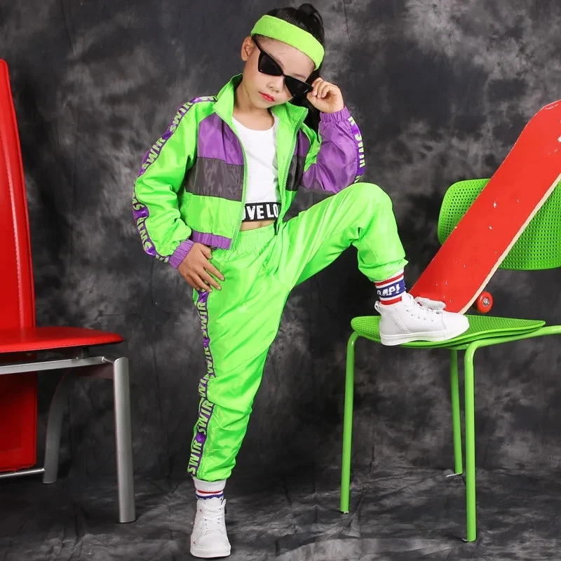 Abbigliamento da ballo hip-hop per bambini verdi Ragazze Jazz Costumi di danza moderna Abbigliamento fluorescente Abiti Costumi di scena per bambini Abiti