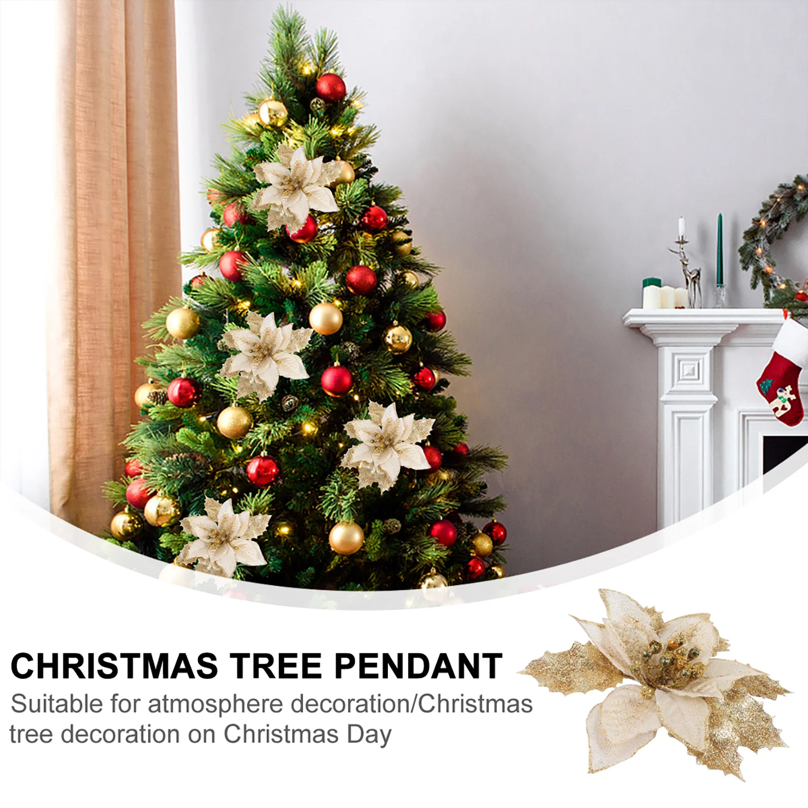 

12Pcs Christmas Flower Pendant Tree Decor Glitter Xmas Hanging Ornament Adorable Festival Accessory Christmas Tree Pendant