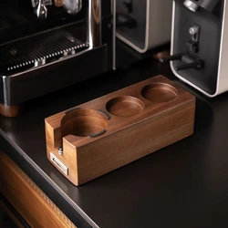 Coffee Tamper Station Walnut Wood Italian Coffee Machine Handle Accessory with Storage Base