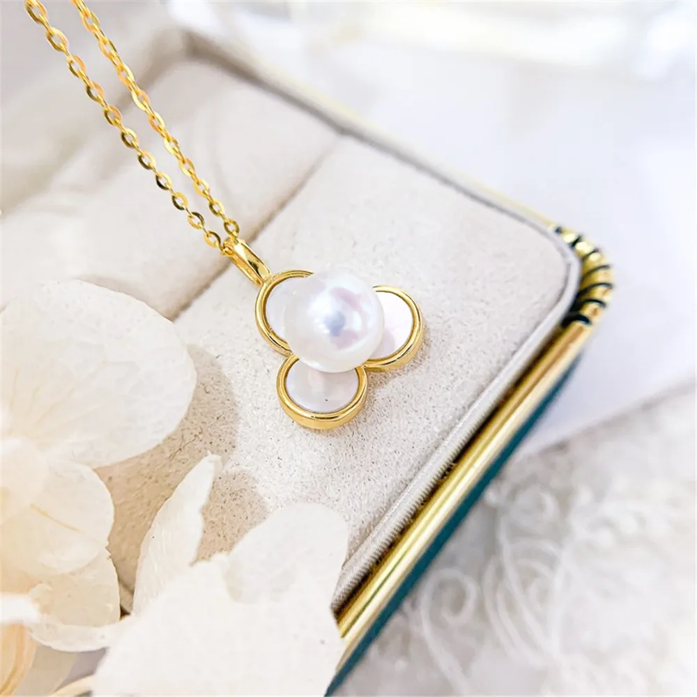 DIY Pearl Accessories S925 Sterling Silver Pendant with Empty Support Gold Silver Necklace Pendant Fit 6-8mm Circle D435