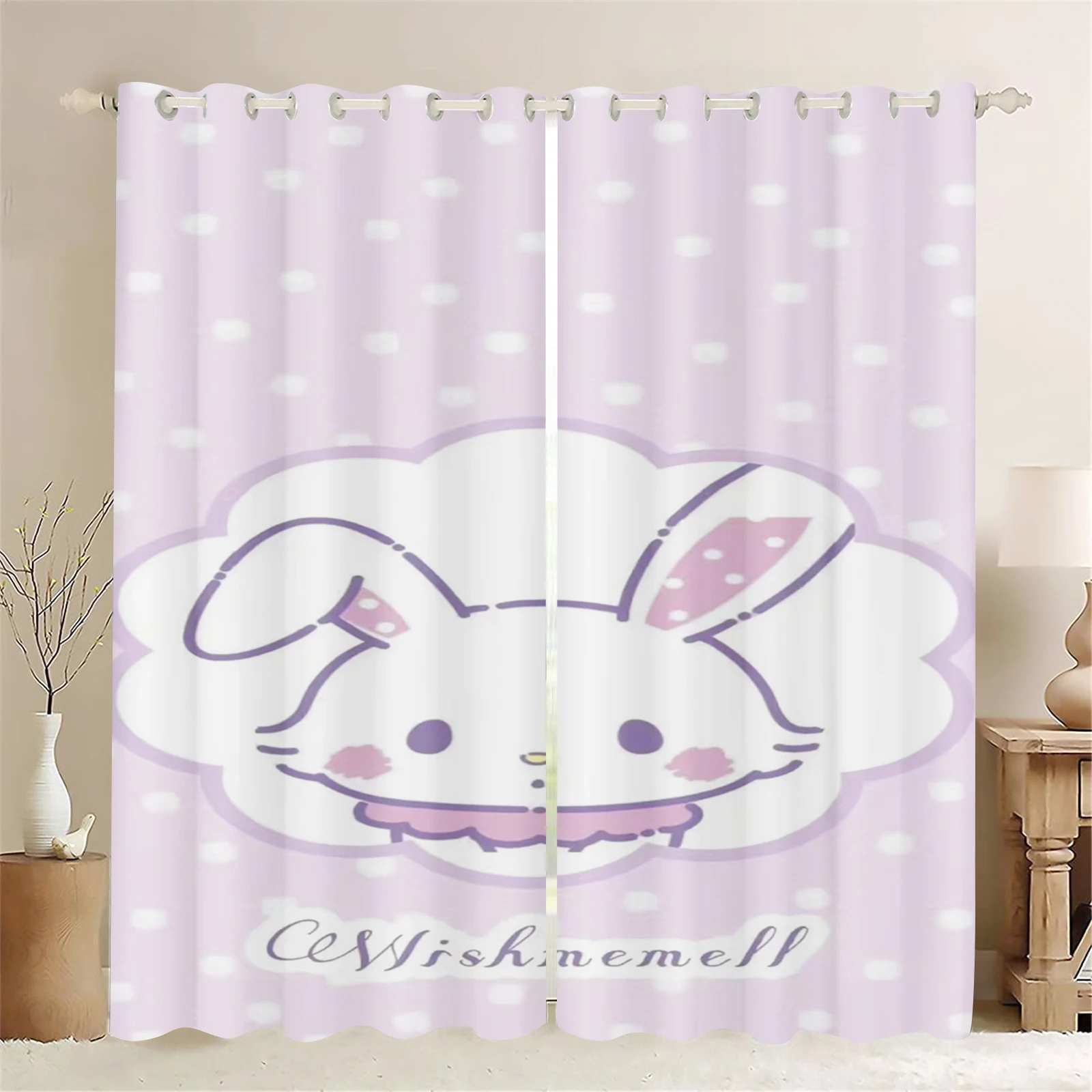 Wishing Rabbit-Sanrio Home 3D Print, decoración de estilo lindo, poliéster, ventana, Blackout, dormitorio de niños, sala de estar