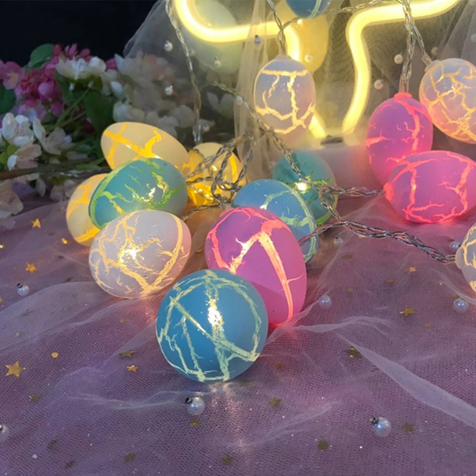 DIY 2024 Easter Decoration Transparent Crack Pattern Easter Eggs Lights String 1.5m/3m/4.5m 10/20/30 LEDs Home Festival Supplies