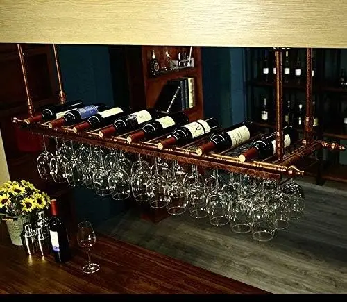 Design For You Wine Bar Wall T1 60, en effet, verre de bar, porte-bouteille, réglable (bronze)