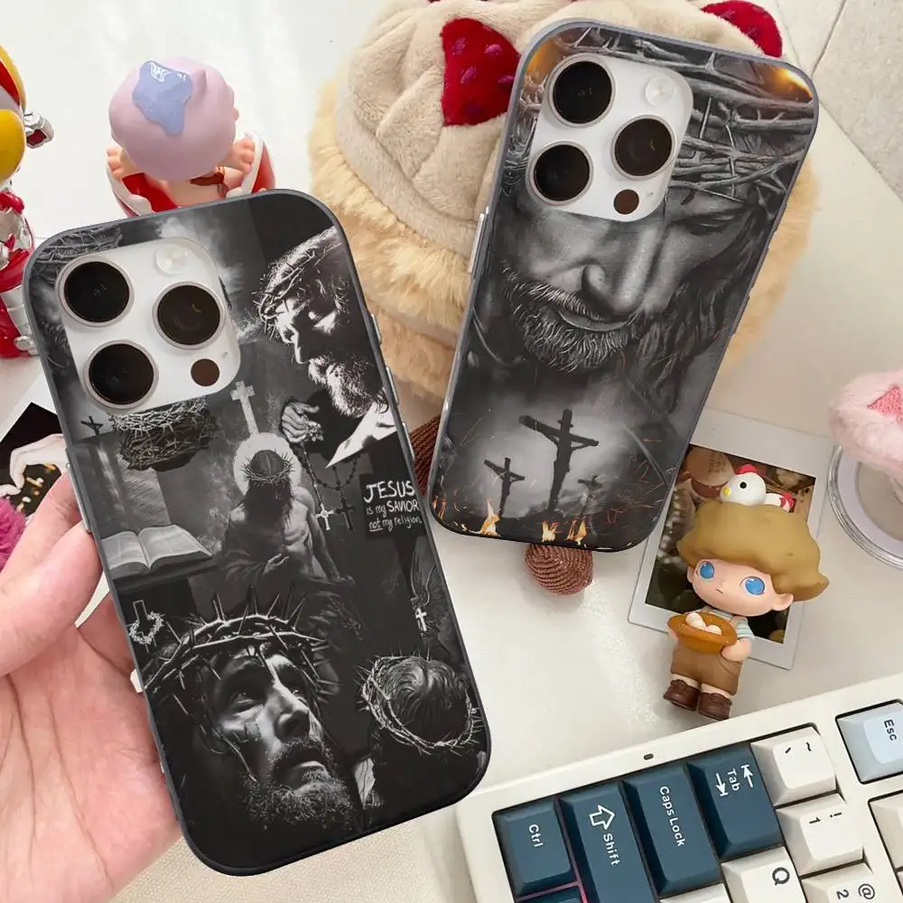 

Son Of God Jesus Cross Holy Light Phone Case for iPhone 17 16 15 14 13 12 11 Corrugated Frosted Soft Cover Anti-Slip