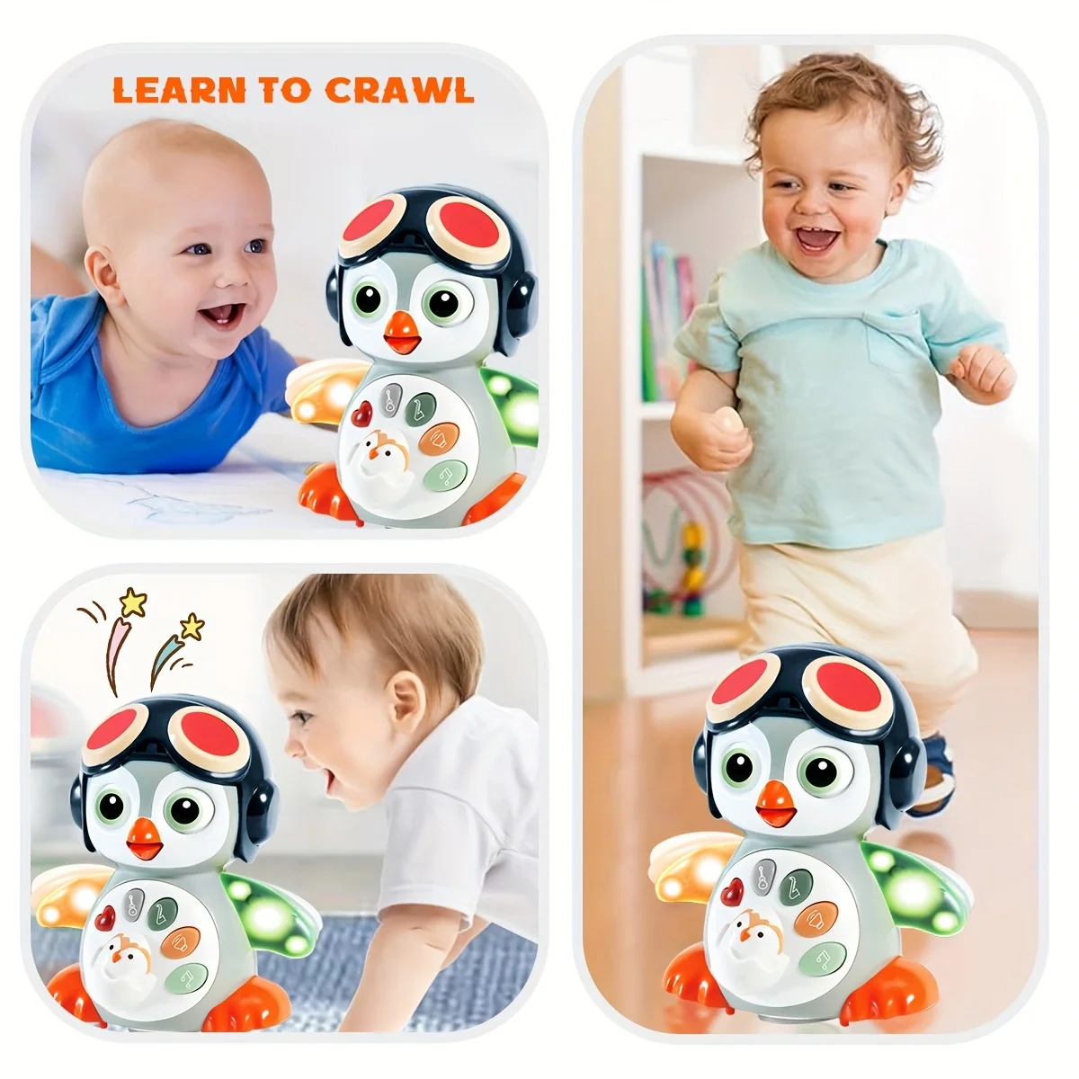 춤추고 움직이고 걷고 기어다니는 펭귄 장난감, 기어다니는 법 배우기 인터랙티브 발달 장난감, 할로윈/크리스마스 선물