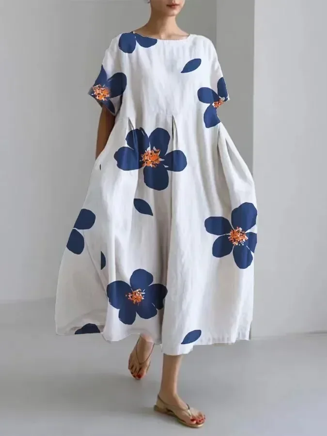 

Summer Printed Women Long Dress Short Sleeve O-neck Elegant Dresses Female New Fashion Casual Loose Clothes Lady Vestidos
