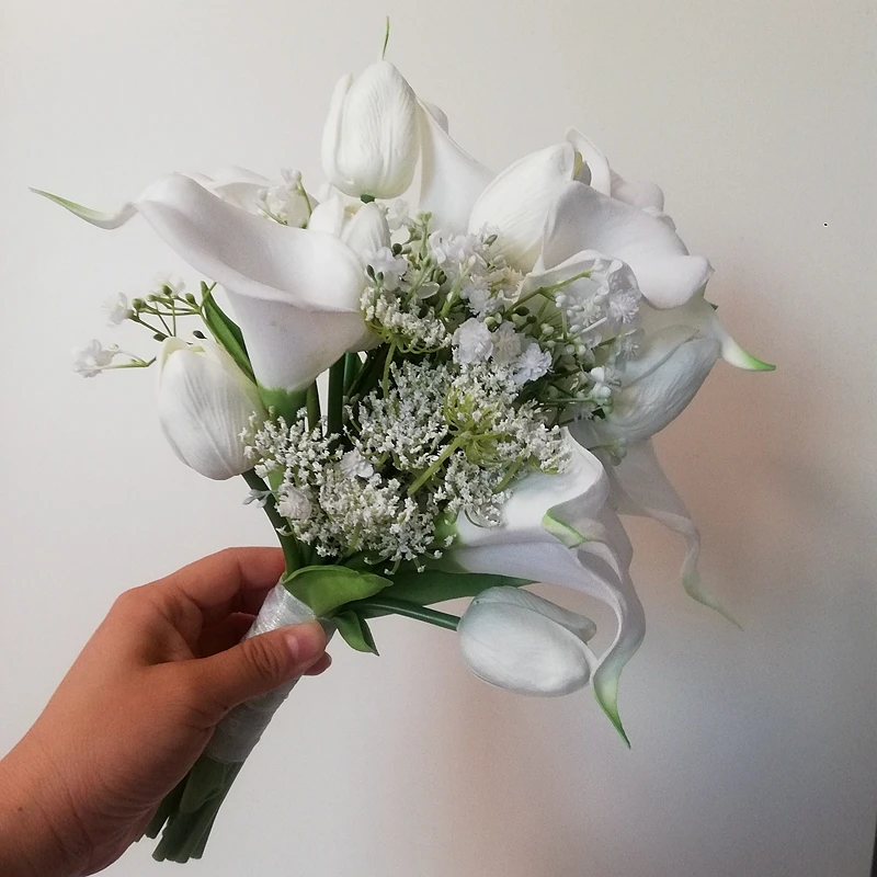 2022 Whitney WB16117 Classic Wedding Boeket Witte Calla Lelies Met Tulp Bruidsmeisjes Boeket Boeket Fleur Artificielle Marié