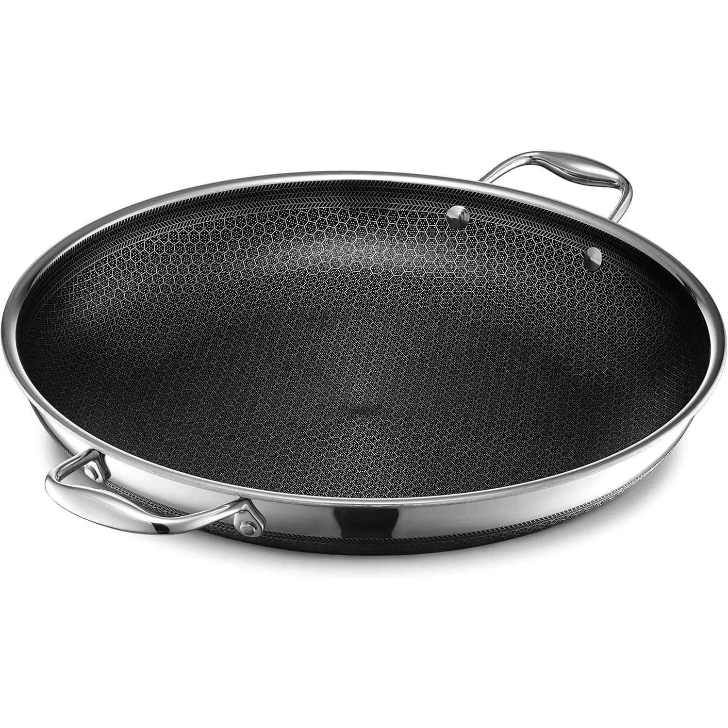 HexClad Hybrid Nonstick 14-Inch Frying Pan with Steel Lid Great for Braising Dishwasher and Oven Safe Induction Ready