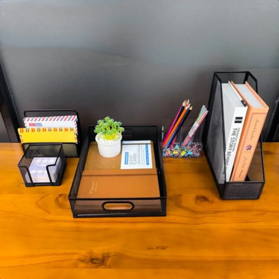 Настольные аксессуары, 5-компонентный черный офисный органайзер, набор лотков для файлов, держатель для журналов, чашка для ручек, держатель для липких заметок, сортировщик почты для писем f